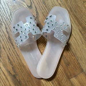 Chinese Laundry Clear Jelly Slide Sandals with Rhinestones - Women's